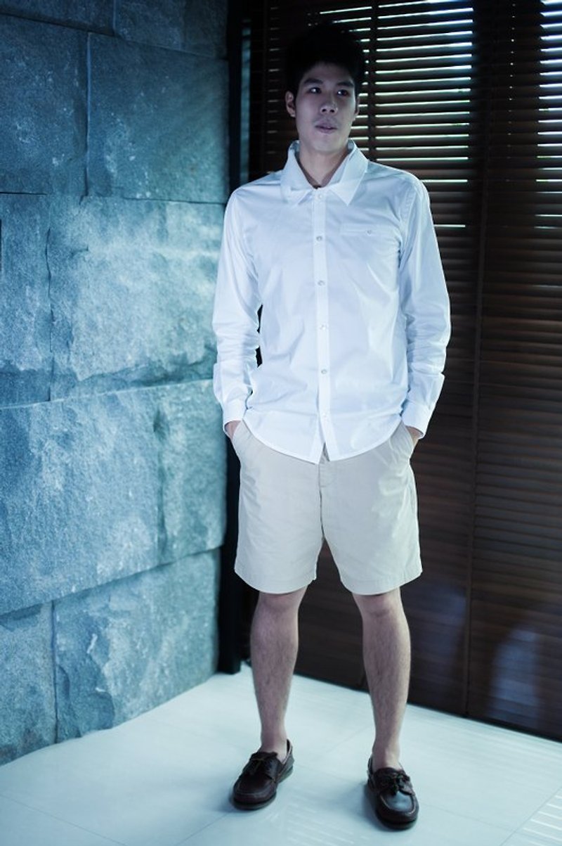 Andrew Shirt with Double Collars - เสื้อเชิ้ตผู้ชาย - ผ้าฝ้าย/ผ้าลินิน ขาว