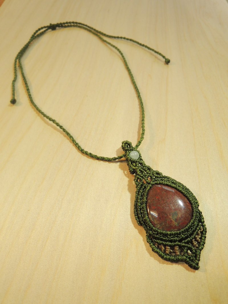 Jasper long chain / natural stone x Brazilian wax silk cord necklace - สร้อยคอ - เครื่องเพชรพลอย สีแดง