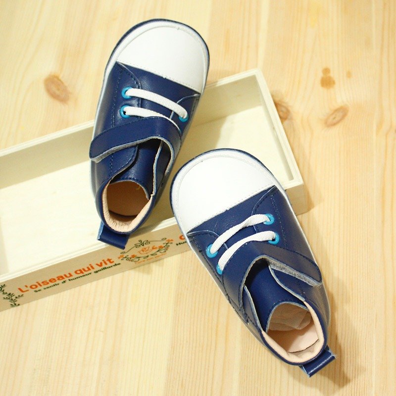 AliyBonnie童鞋 低筒寶寶真皮內裡學步鞋-水手藍 - 男/女童鞋 - 真皮 藍色