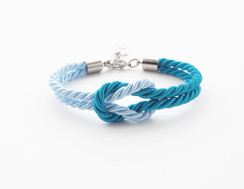 Sky blue and Peacock blue rope knot bracelet - สร้อยข้อมือ - วัสดุอื่นๆ สีน้ำเงิน