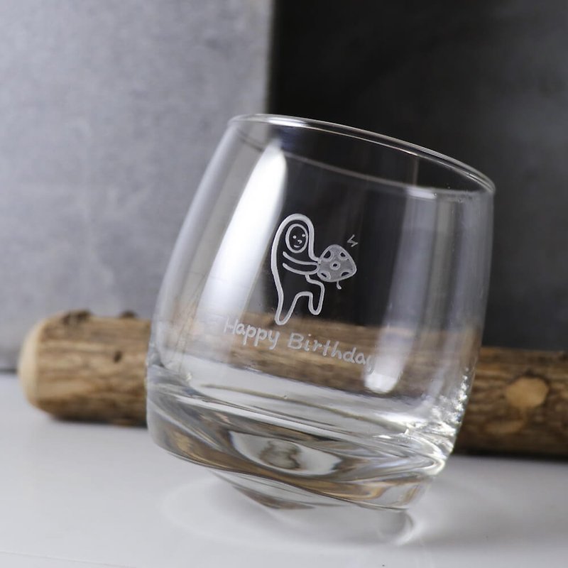 270cc [Shaker Cup with Lettering] Mushroom Man Picking Mushroom Whiskey Cup - Bar Glasses & Drinkware - Glass Gray