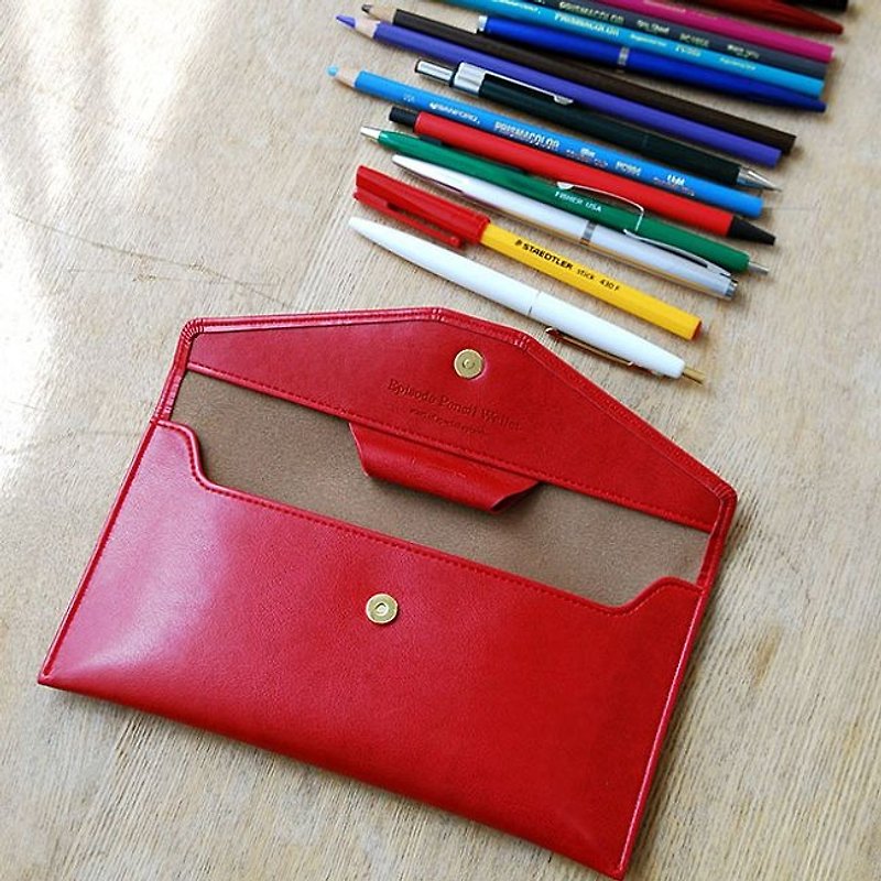 PLEPIC - True Love letter leather leather pencil case - Raspberry red, PPC92122 - กล่องดินสอ/ถุงดินสอ - หนังแท้ สีแดง