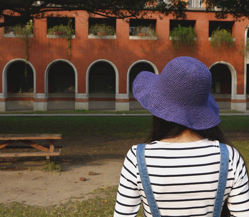 母の手作りの帽子-夏の紙のロープの帽子-折り畳み式の大きな丸い帽子-ブルー紫 - 帽子 - 紙 パープル