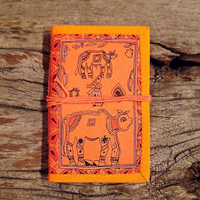 India Handmade Journal- Madhubani Pattern - สมุดบันทึก/สมุดปฏิทิน - กระดาษ สีส้ม