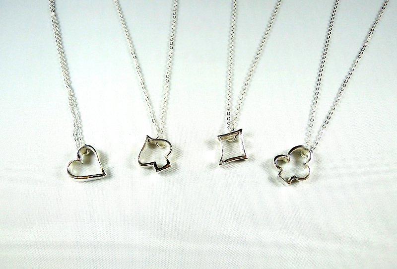 Love Plum Blossom Spades Square Stars Sterling Silver Necklace (♥♠♦♣)/ Clavicle Chain/ Bracelet/ Gift/ Anniversary/Valentine's Day - Collar Necklaces - Other Metals 
