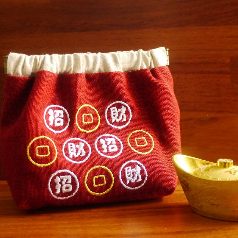 Lucky Fortune Double-sided Embroidery Shrapnel Money Bag Embroidery English Name Remarks - กระเป๋าใส่เหรียญ - งานปัก สีแดง