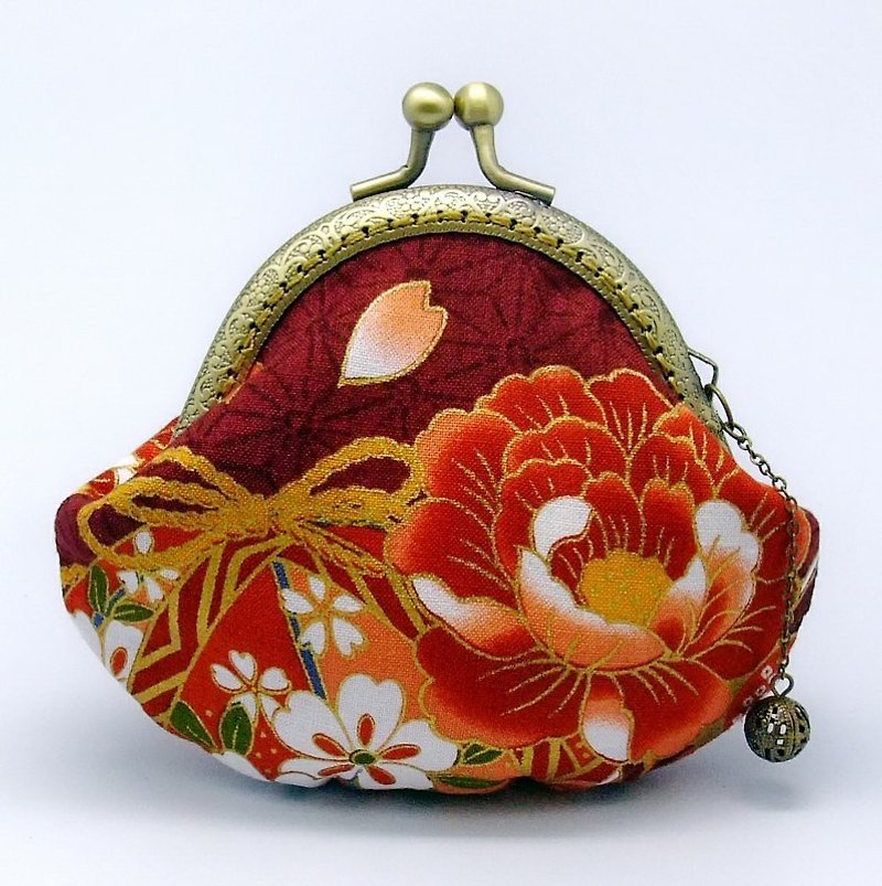 Japanese Kimono Fabric - Small clutch / Coin purse (JS-45) - กระเป๋าใส่เหรียญ - ผ้าฝ้าย/ผ้าลินิน สีนำ้ตาล