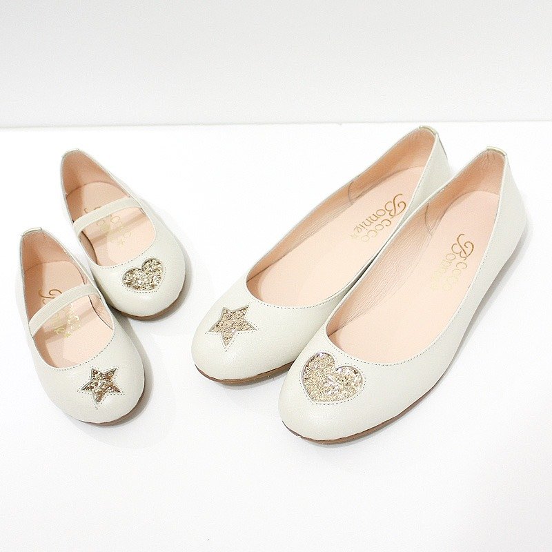 (Parent-child section zero special) Asymmetric heart star doll shoes - clean white rice - Women's Casual Shoes - Genuine Leather White