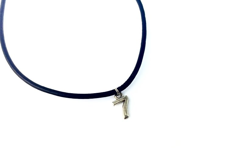 "Cowhide rope-silver number tag necklace" (customizable numbers) - สร้อยคอ - หนังแท้ สีดำ