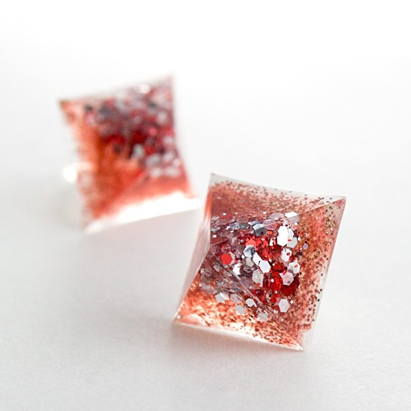 Pyramid earrings (tropical disco) - ต่างหู - วัสดุอื่นๆ สีแดง