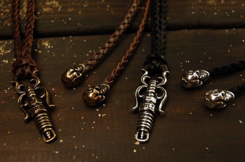 FTW Spark Plug & Skull Leather Necklace - Necklaces - Other Metals 