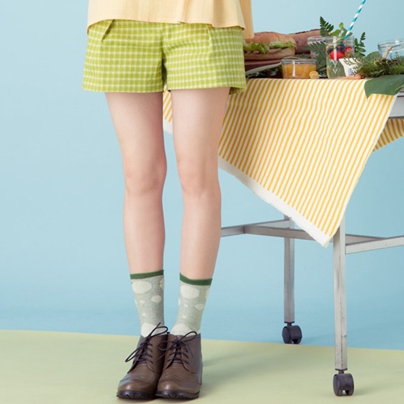 Xu Xu children ♪ candy green apple muffins plaid shorts - Women's Pants - Other Materials Green