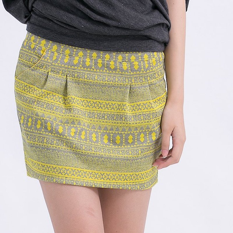 Jacab Indian low-waist narrow skirt / yellow gray - Skirts - Other Materials Yellow