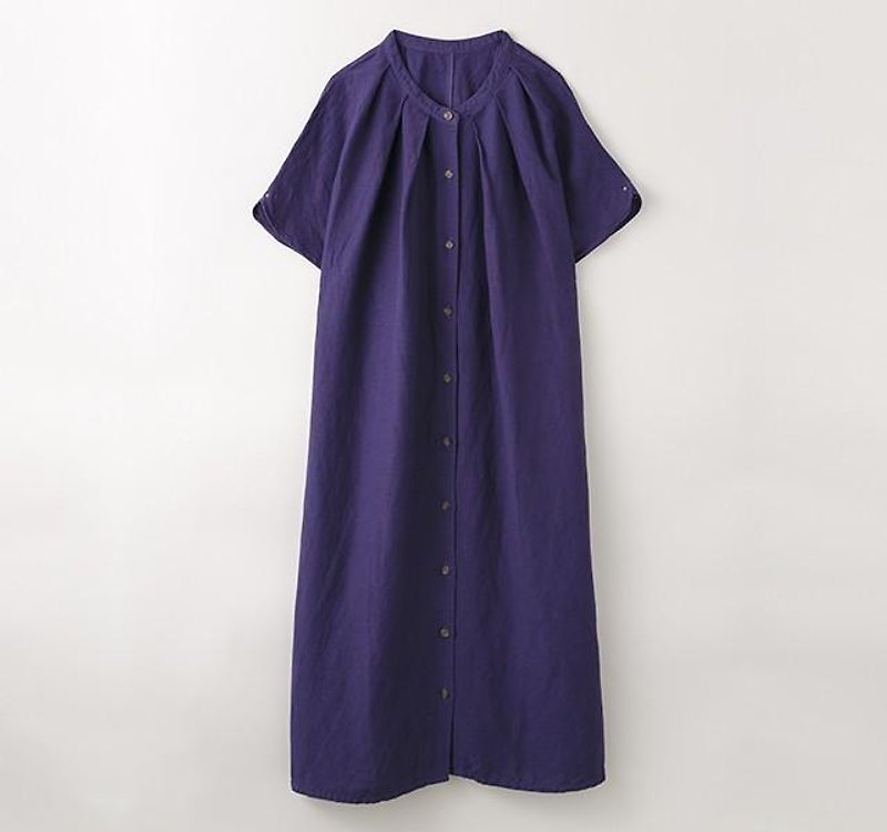 [ボタニカルダイ]泉州茄子染 すっきりしたスタンドカラー・ロングシャツワンピース 8514-04020-23 - 洋裝/連身裙 - 其他材質 紫色