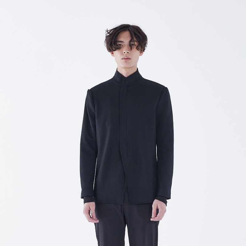 TRAN - collar wool jacket - เสื้อโค้ทผู้ชาย - วัสดุอื่นๆ สีดำ