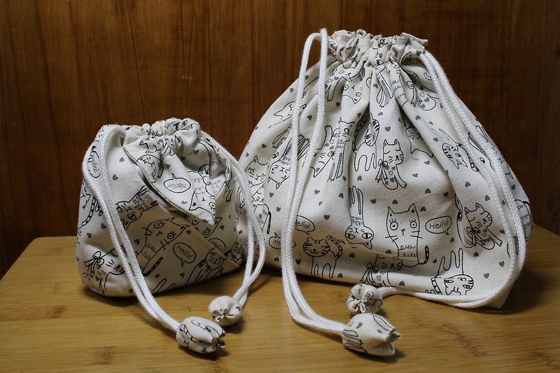 Chirp puppet cat pockets + A letter bag - Toiletry Bags & Pouches - Cotton & Hemp White