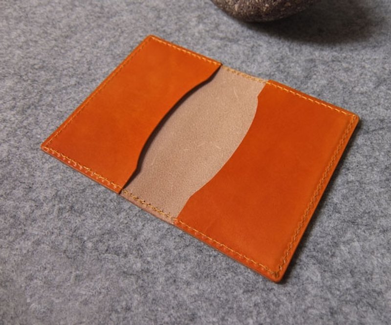 Handmade leather horizontal arc-shaped opening bright orange business card holder - ที่เก็บนามบัตร - หนังแท้ หลากหลายสี
