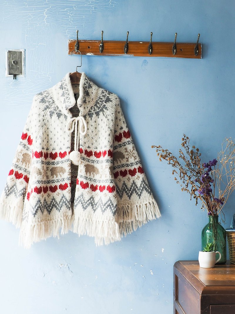 River Hill - young girls dream of Maximo Oliveros era antique hand-woven wool shawl cloak coat Vintage vintage oversize sweater - เสื้อแจ็คเก็ต - วัสดุอื่นๆ ขาว