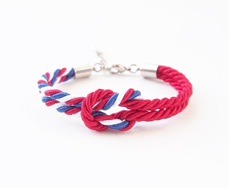 Red and Tri-color rope knot bracelet - สร้อยข้อมือ - วัสดุอื่นๆ หลากหลายสี