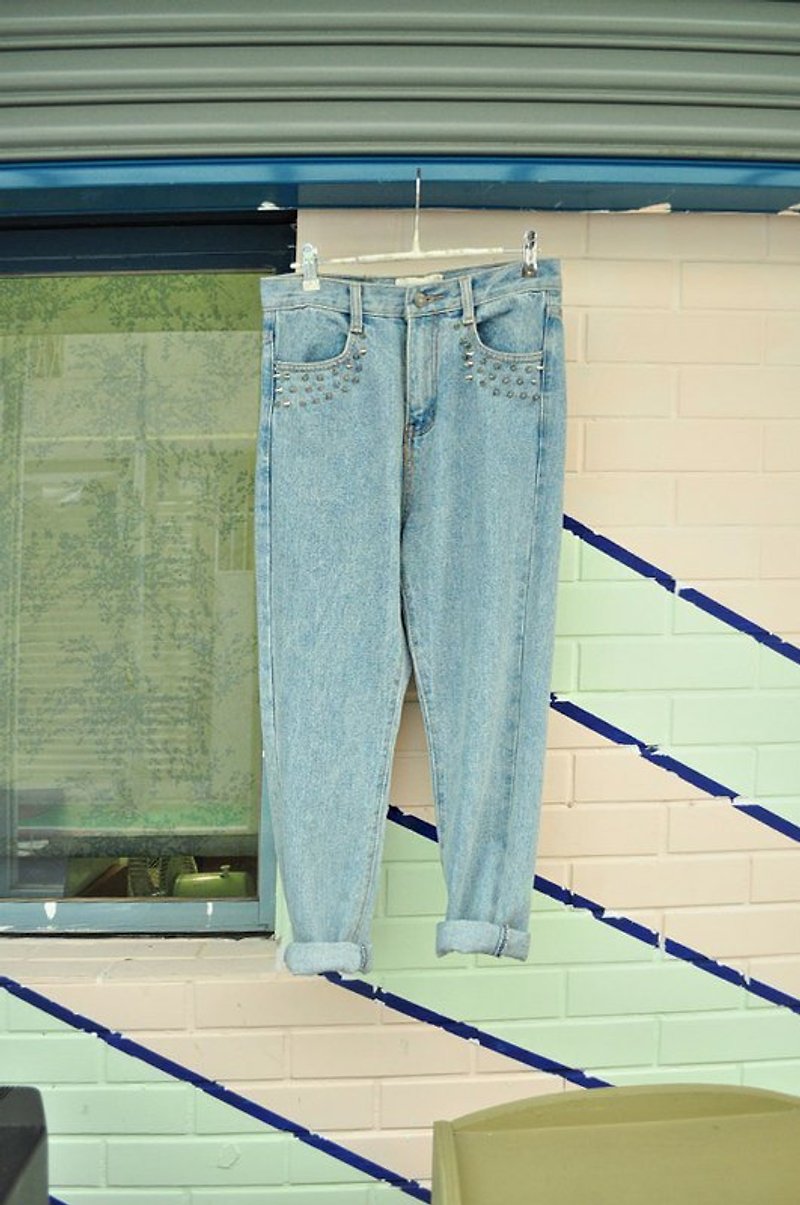 俏皮女孩．鉚釘小飛鼠褲 - Women's Pants - Other Materials Blue