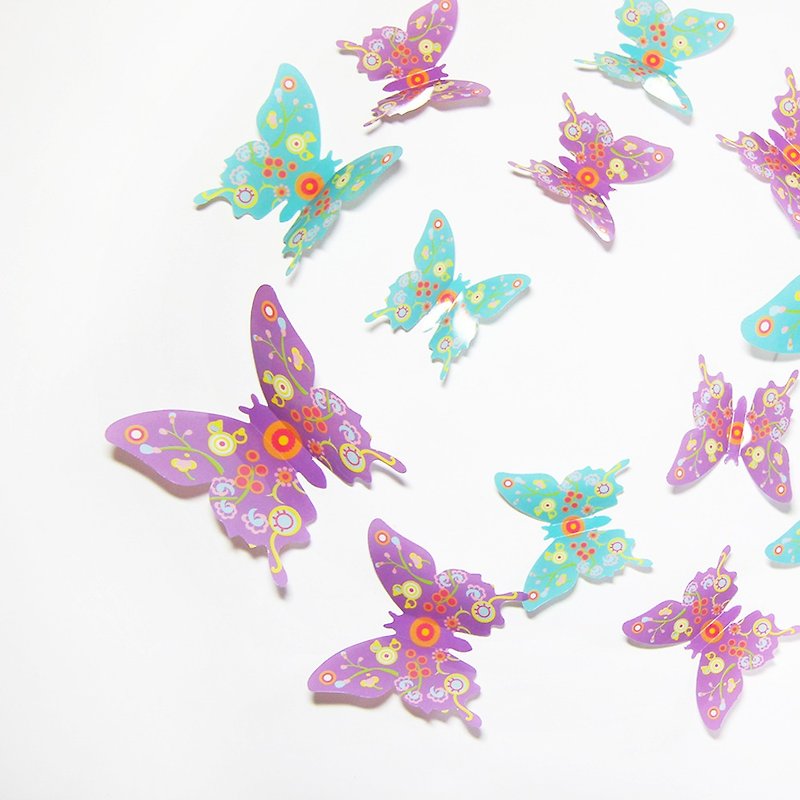 iINDOORS 3D當代藝術蝴蝶 12入/組 輕薄亮面 牆壁裝飾 - 牆貼/牆身裝飾 - 塑膠 多色