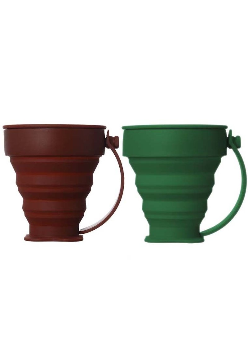 環保  Sili Cup 輕巧可摺疊咖啡杯 矽膠杯 禮物 旅行杯組 - 咖啡色配綠色 (1套2件) - 水壺/水瓶 - 矽膠 綠色