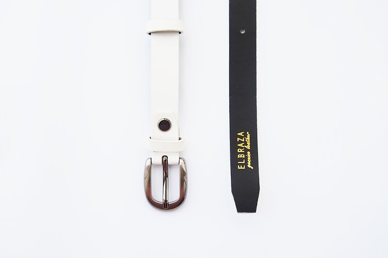 White genuine leather woman belt with smoked black buckle - cut to size - เข็มขัด - หนังแท้ ขาว