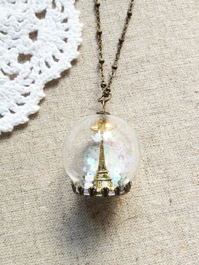 imykaka ★ ~ ☆ Venus Eiffel Tower necklace crystal ball - สร้อยคอ - แก้ว ขาว