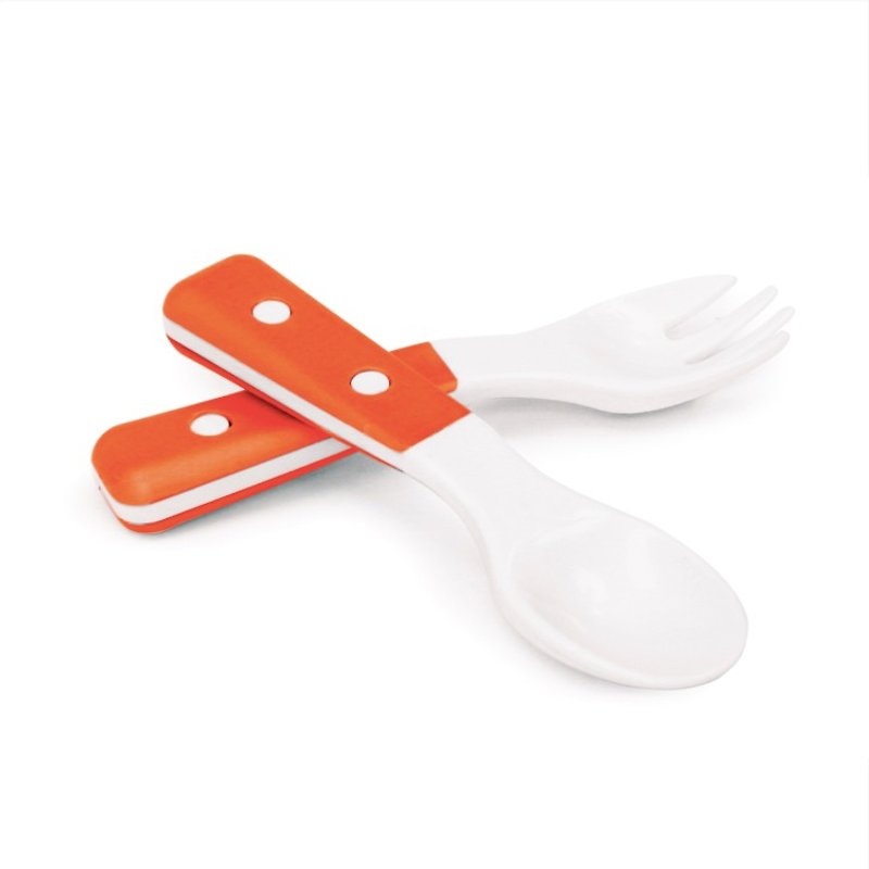 US MyNatural Eco-toxic children's tableware - orange orange spoon fork set - จานเด็ก - พลาสติก สีส้ม