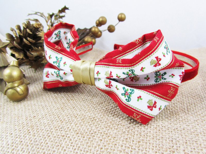 Classic Christmas Bow Hair band - Stripe / Lolita - Hair Accessories - Other Materials Red