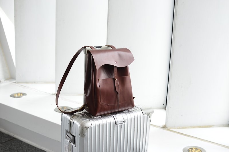 [CC's Idol Burden] Cowhide Backpack Red Brown Leather Traveling Abroad Size M - กระเป๋าเป้สะพายหลัง - หนังแท้ สีนำ้ตาล