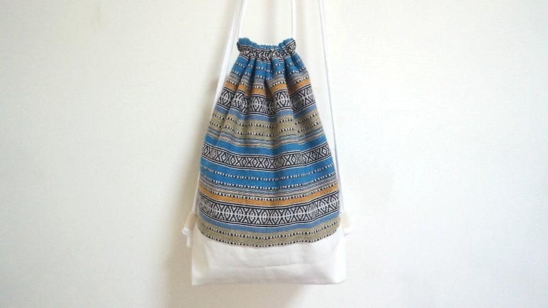 Ethnic braided blue meets white - Drawstring Bags - Other Materials Blue