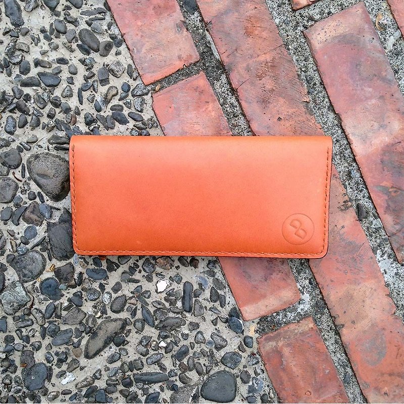 DUAL - vegetable-tanned cowhide leather hand-stitched full-length clip - Brown Orange - Wallets - Paper Brown