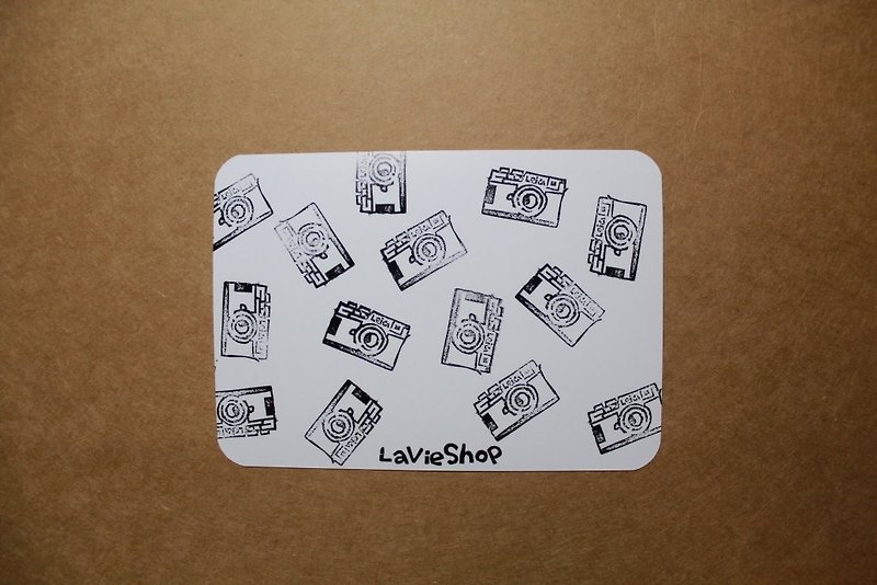 【LaVieShop*Handmade】Cameras dance Vintage Film Camera. Hand engraving stamp postcard/card. High quality waterproof paper - Cards & Postcards - Paper White
