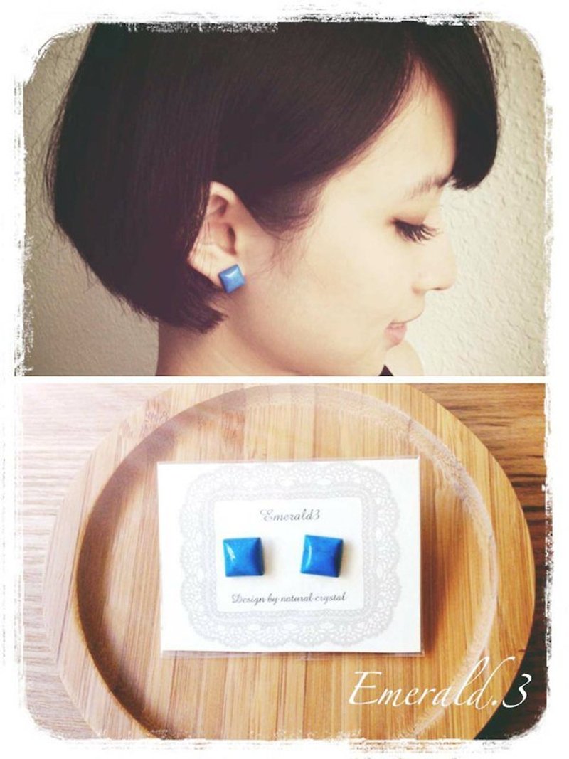 【祖母綠了Emerald3】藍紋石。 天然石不鏽鋼耳針款 - Earrings & Clip-ons - Gemstone 