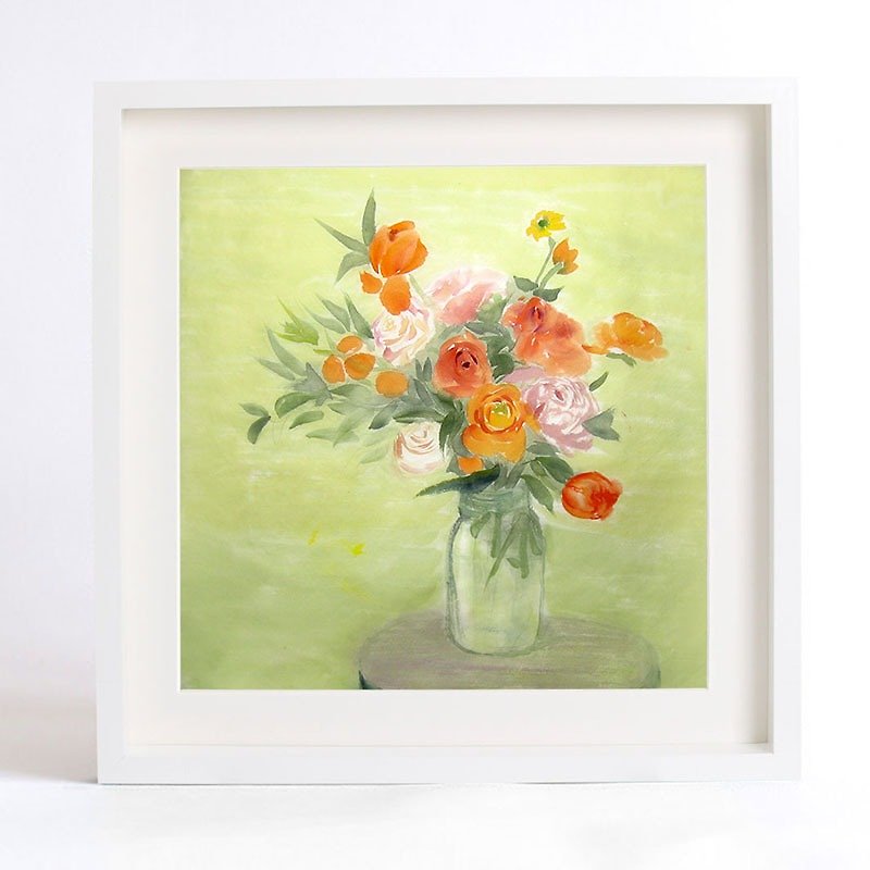 Flower Art Print of Original Watercolor Painting, "Silent as Enigma" Series-Flowers in the Spring - โปสเตอร์ - กระดาษ สีเขียว