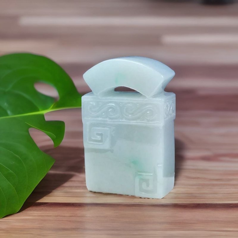 Piaoyang Green Jade Nostalgic Stamp| Natural Burmese Jade A Grade Jade | Gift | Jade Seal - ตราปั๊ม/สแตมป์/หมึก - หยก หลากหลายสี