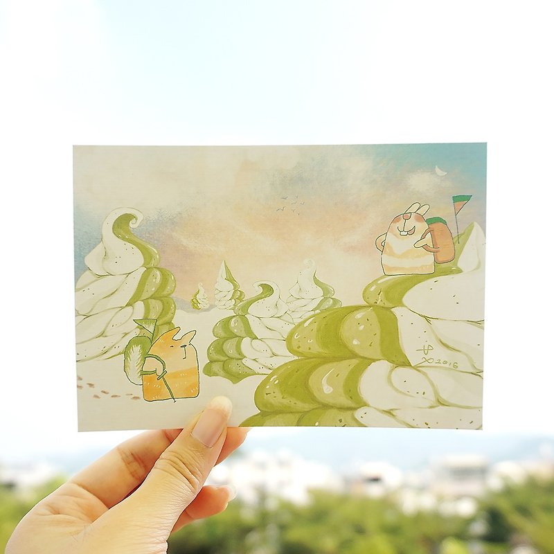 【イラストポストカード】バーデンラビット～抹茶ミルクフロストクリーム群山 - カード・はがき - 紙 グリーン
