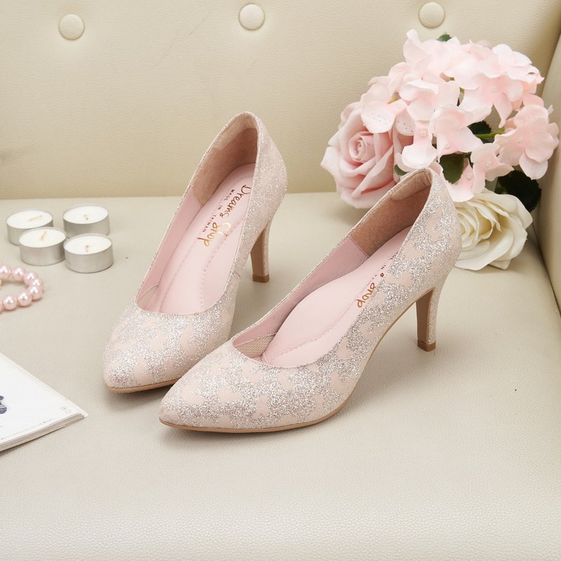 Fantasy starry sky pointed toe air cushion wedding shoes high heels pink - รองเท้าส้นสูง - เส้นใยสังเคราะห์ สึชมพู