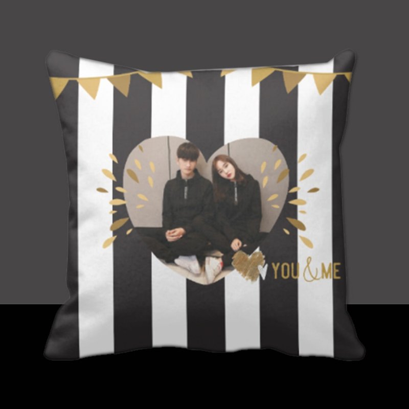 <Customized Cushion> Black & White stipe couple pillow - Pillows & Cushions - Polyester Black