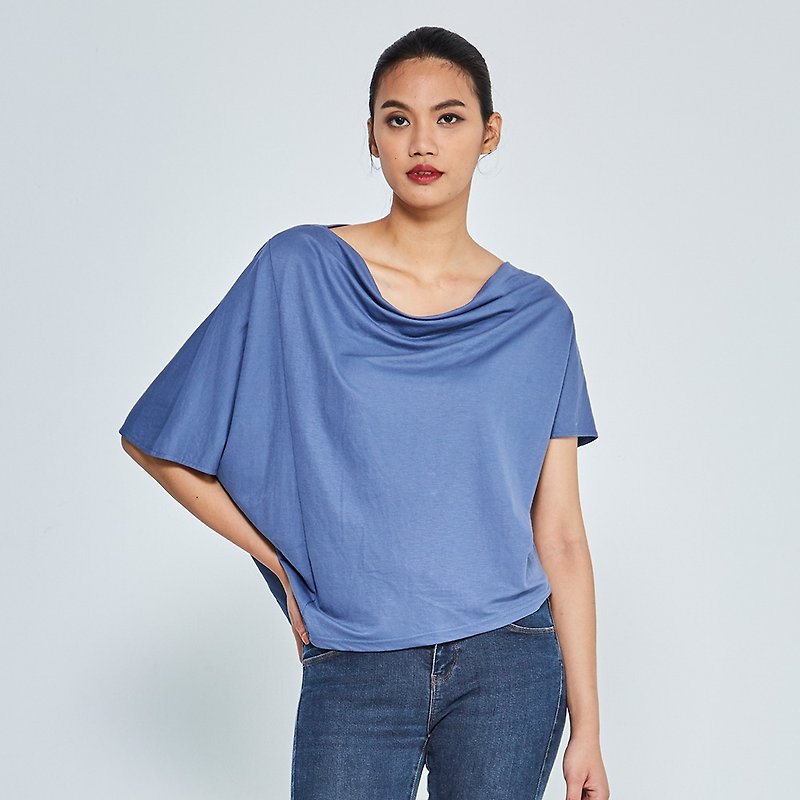 Nomad girl asymmetrical cowl neck style top light blue - Women's Vests - Other Man-Made Fibers Blue