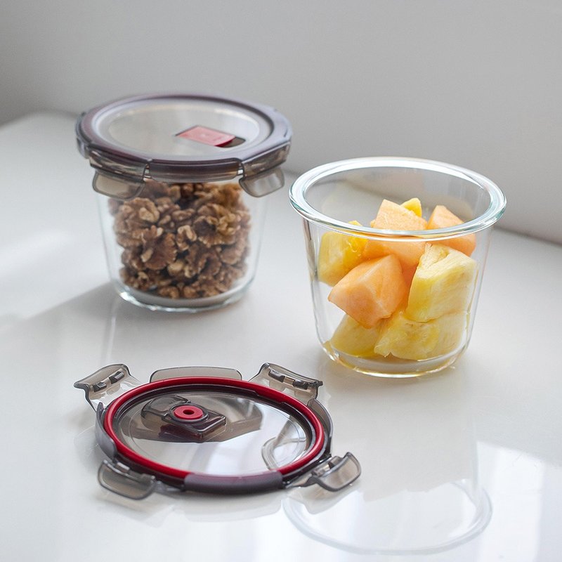 日本霜山 雙重密封耐熱玻璃保鮮碗(附蓋)-700ml-3入 - 廚具 - 玻璃 透明