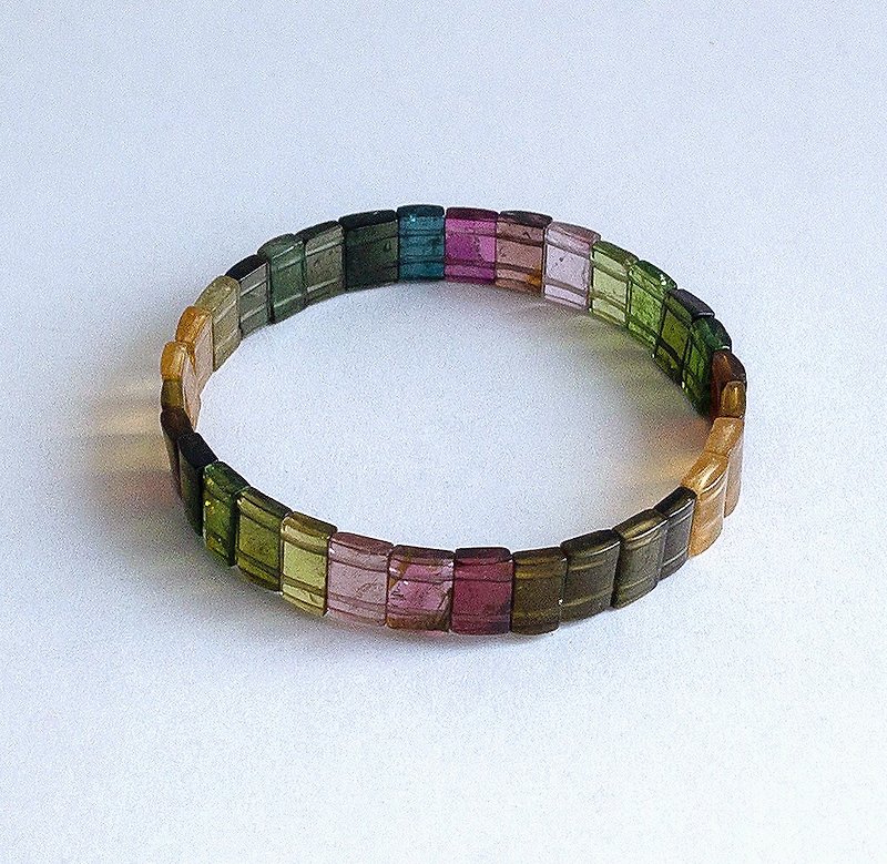 Gemstone Fanghua colorful natural ore tourmaline bracelet - Bracelets - Gemstone Multicolor