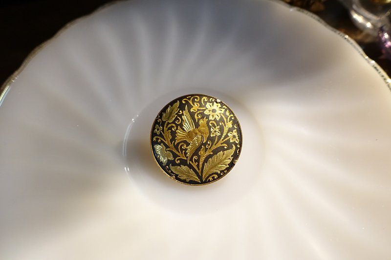 (VINTAGE/UNIQUE) Round damascene brooch - เข็มกลัด - โลหะ สีเงิน