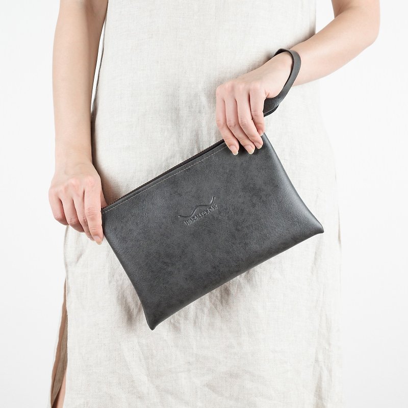 Thunderstorm Pouch Bag - Handbags & Totes - Faux Leather Gray