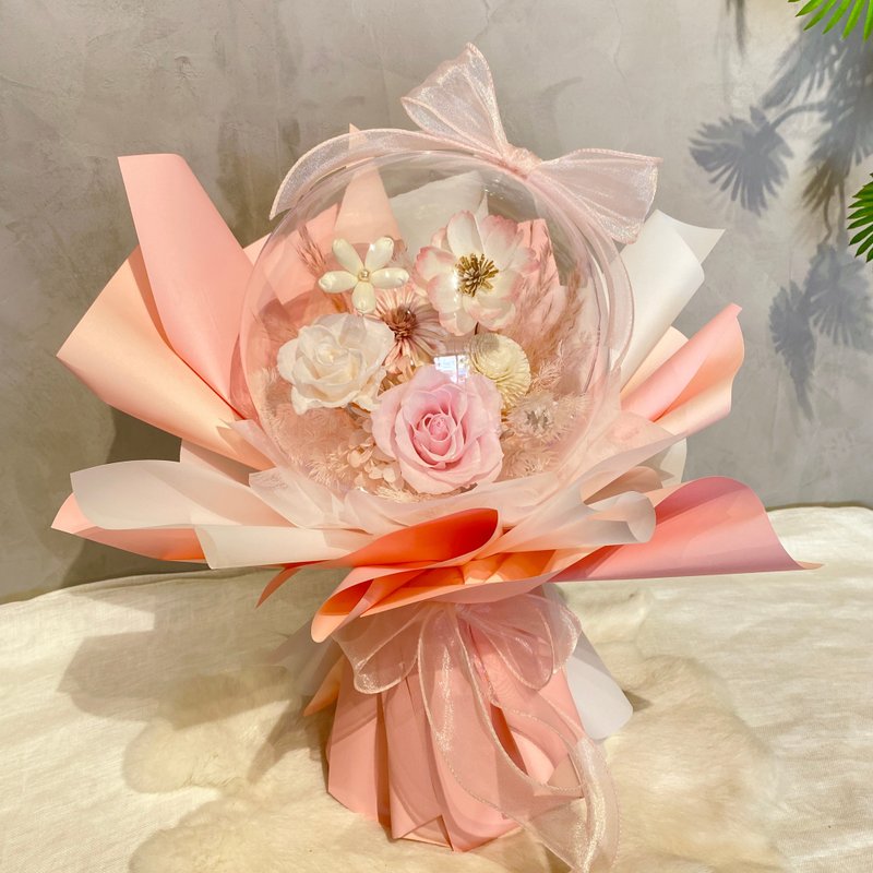 永生花束-粉色系 七夕 情人節 波波球 可客製 - 乾燥花/永生花 - 植物．花 粉紅色