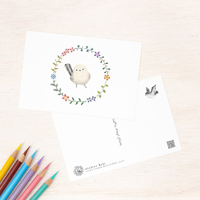 Set of 5 pieces. Like a picture book. Postcard "White Bird and Flower Ring" PC-62 - Cards & Postcards - Paper White