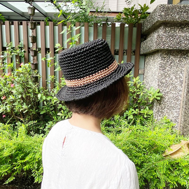 Purely hand-woven - men's and women's gentleman's hats, summer hats, anti-UV material, black - หมวก - ขนแกะ สีดำ