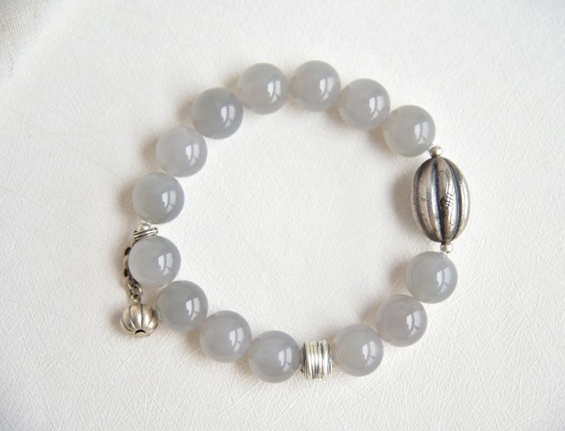 【深色】【大果】天然和田玉青海煙紫色12mm圓珠純銀手串手鏈 - 手鍊/手鐲 - 玉石 紫色