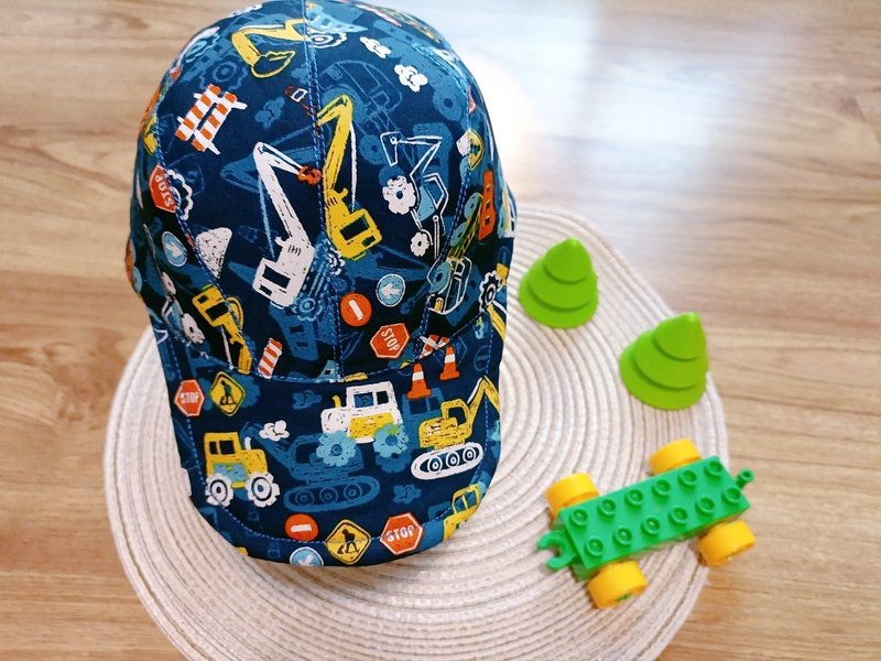 [Peacock Hat] Very Busy Engineering Vehicle | Soft and shapeable baby sun visor and children's hat with embroidered words available for purchase - Baby Hats & Headbands - Cotton & Hemp 